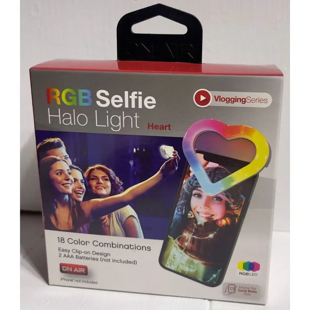 RGB SELFIE HALO HEART CLIP ON LIGHT by ON AIR,NEW IN SEALED BOX